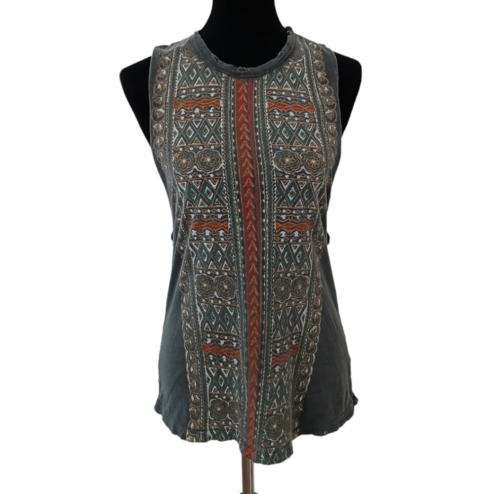 Distressed Tunic Muscle Tee with Graphic Size Small Gray Boho UO Tank Top Tshirt - Picture 2 of 9